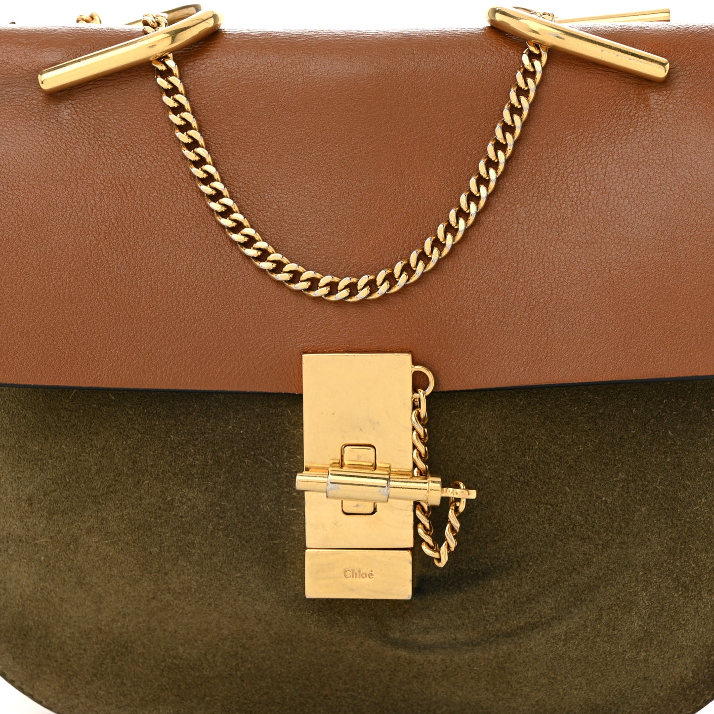 Suede Smooth Calfskin Drew Shoulder Bag Caramel