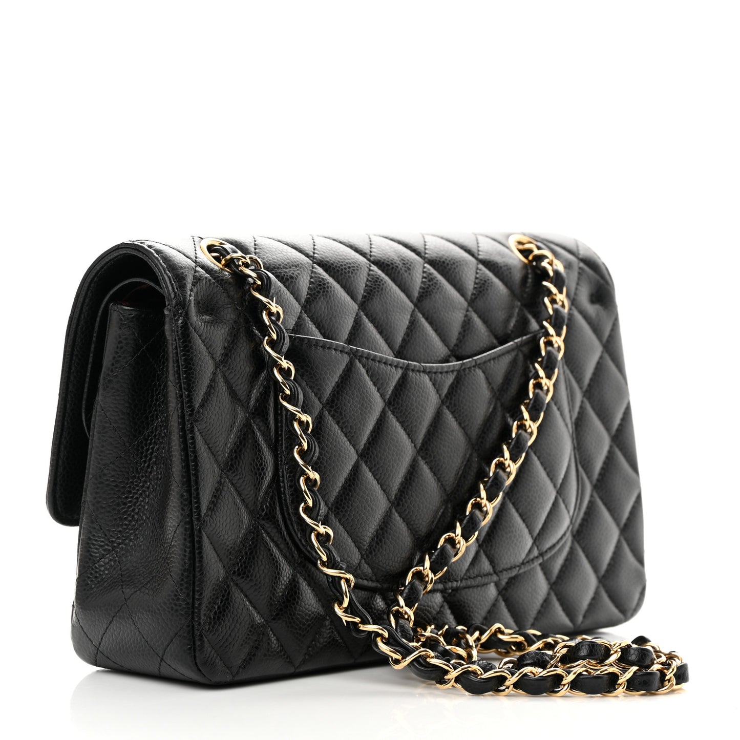 Caviar Quilted Medium Double Flap Black