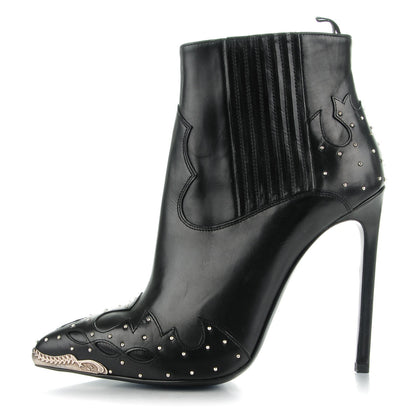 Saint Laurent Matte Calfskin Studded Western Ankle Boots 38 Black 1 of 8