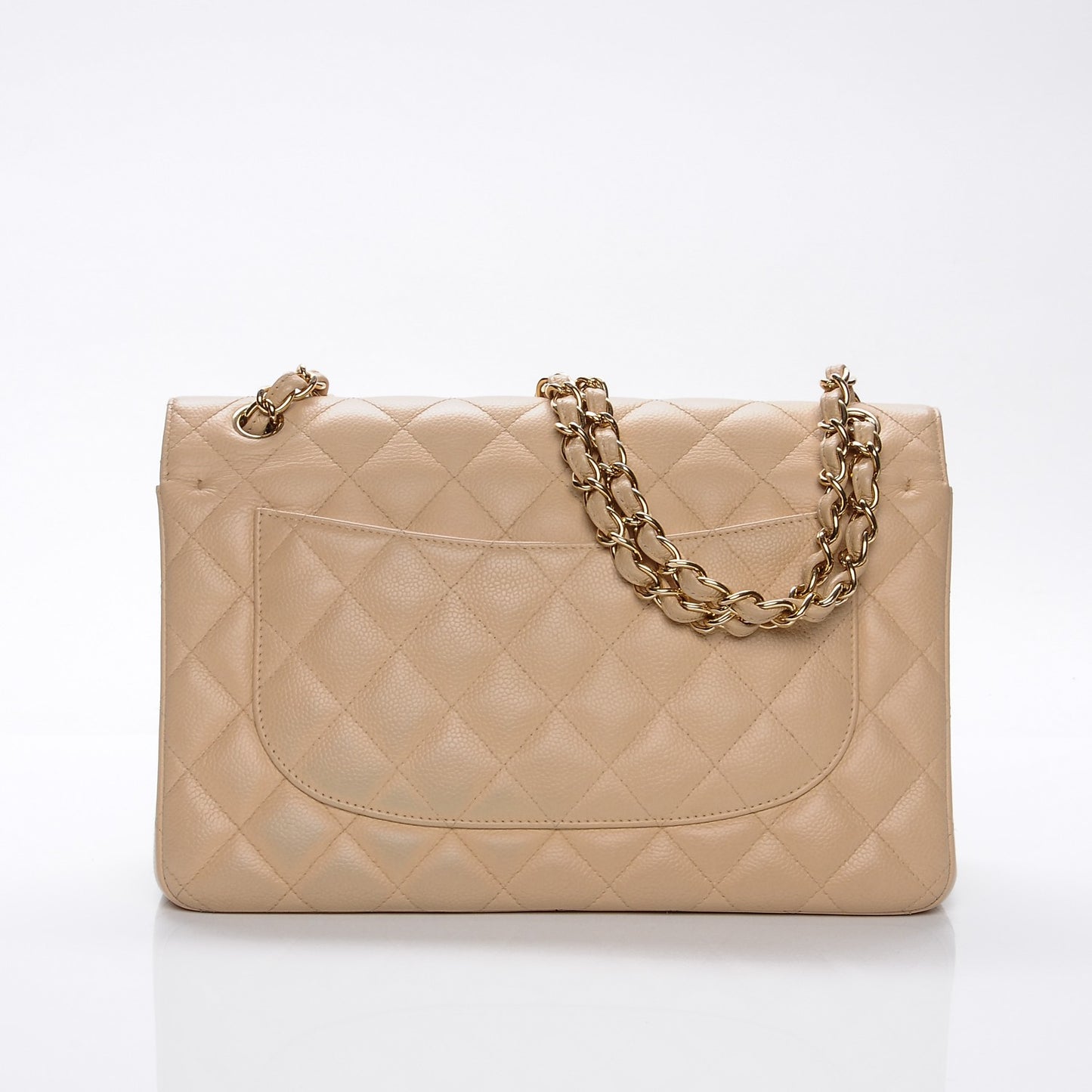 Caviar Quilted Jumbo Double Flap Beige