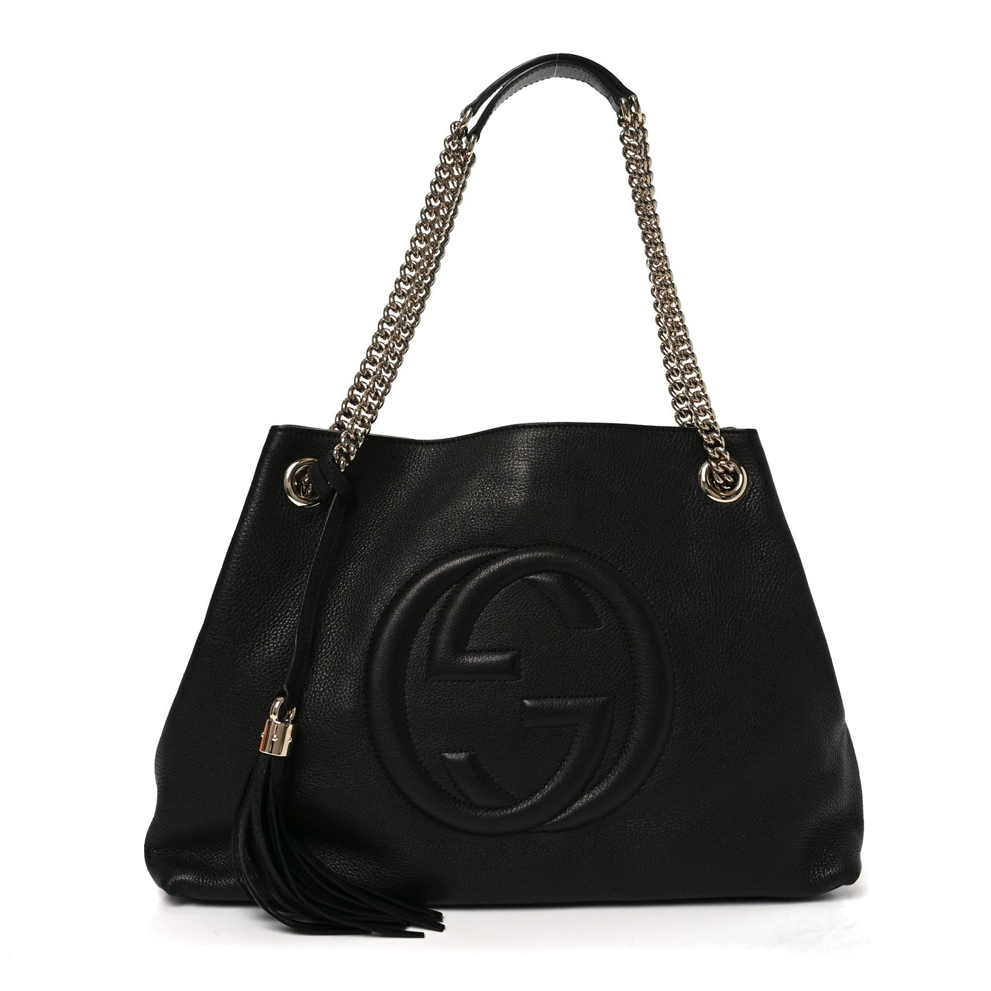 Pebbled Calfskin Medium Soho Chain Shoulder Bag Black