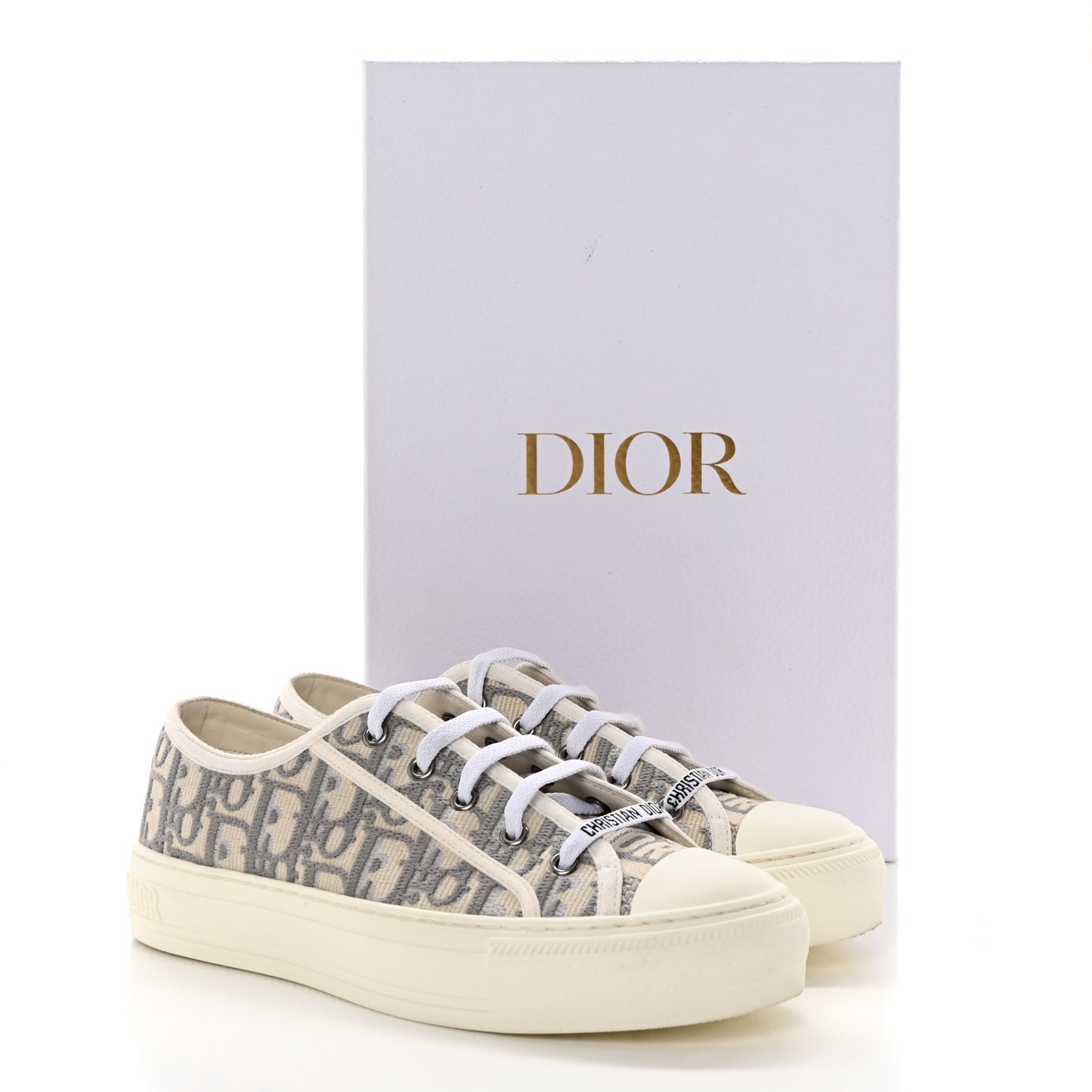 Canvas Oblique Walk'N'Dior Low Top Sneakers 37 Grey Stone