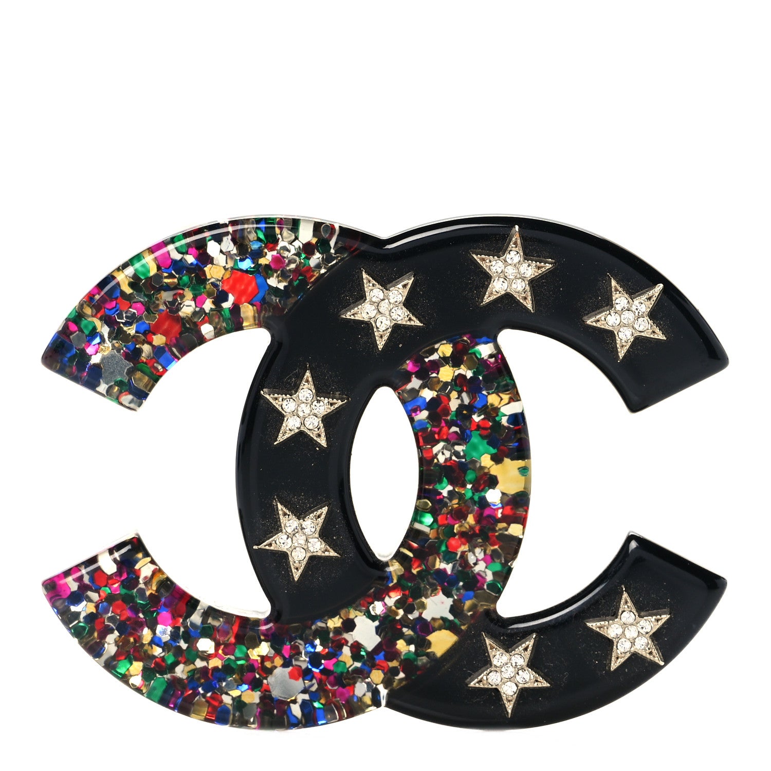 Chanel Resin Glitter Crystal CC Star Brooch Multicolor 1 of 5