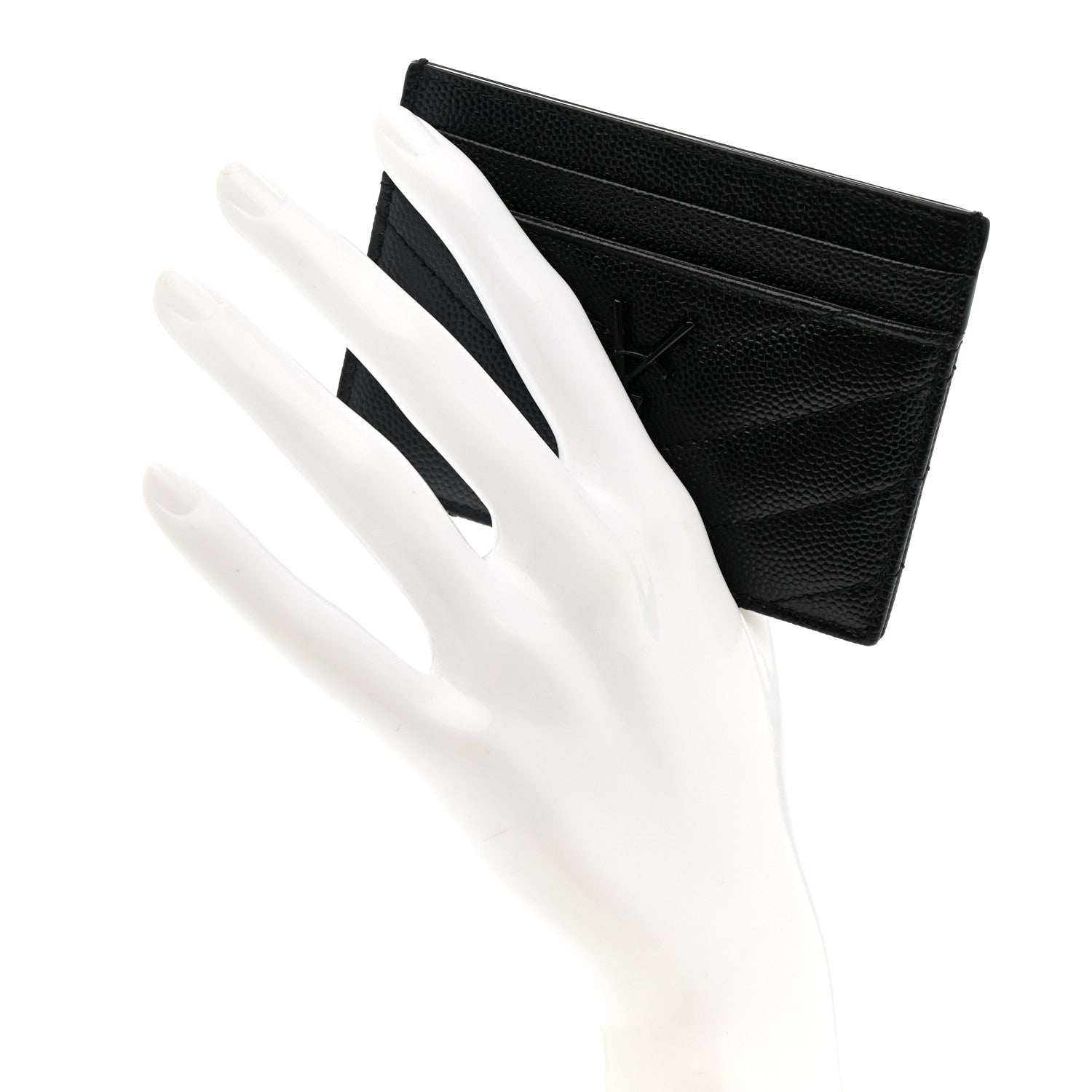 Saint Laurent Grain De Poudre Matelasse Chevron Monochrome Monogram Credit Card Case Black 2 of 7