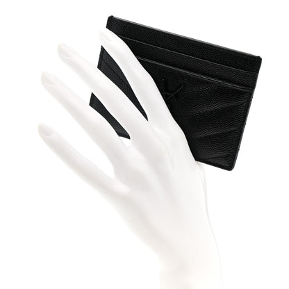 Saint Laurent Grain De Poudre Matelasse Chevron Monochrome Monogram Credit Card Case Black 2 of 7