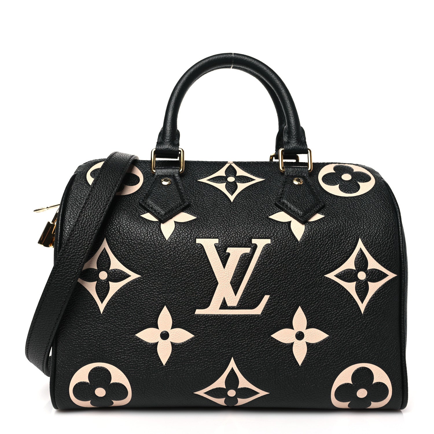 Louis Vuitton Empreinte Monogram Giant Speedy Bandouliere 25 Black Beige 1 of 9