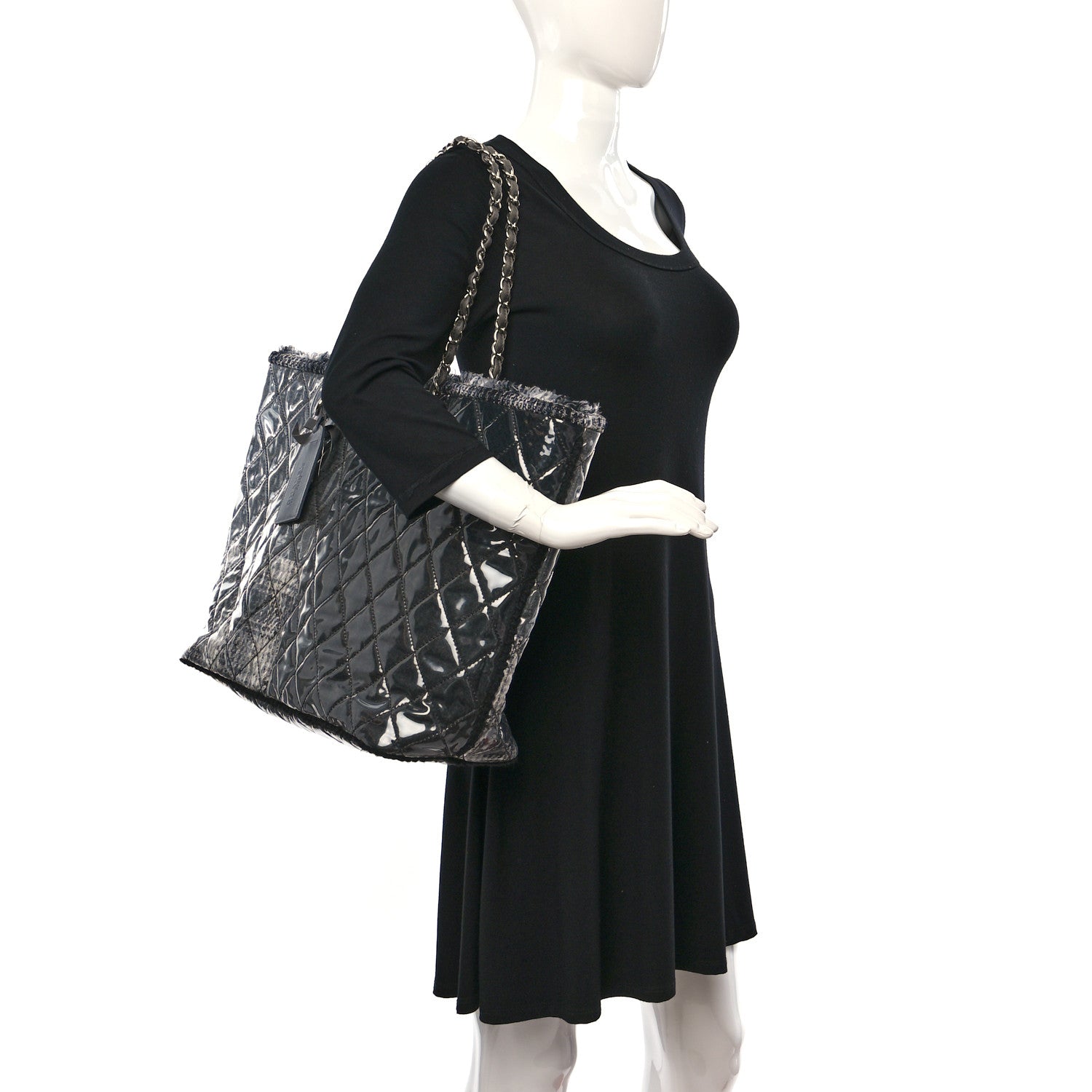 Chanel Vinyl Funny Tweed Patchwork Tote Grey 2 of 12