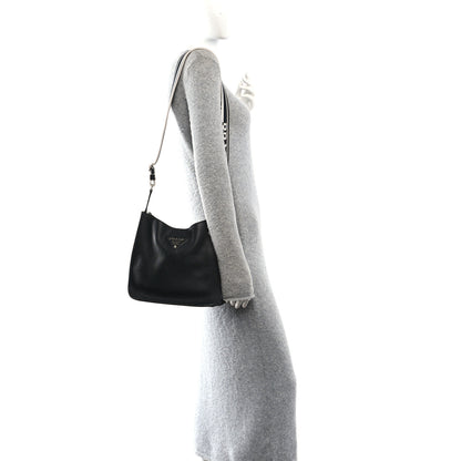 Prada Vitello Daino Soft Hobo Messenger Bag Black 2 of 10