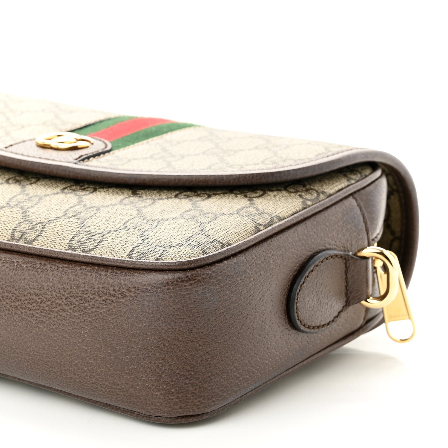 Gucci GG Supreme Monogram Textured Dollar Calfskin Web Studded Mini Ophidia Flap Shoulder Bag Beige Ebony New Acero 11 of 12
