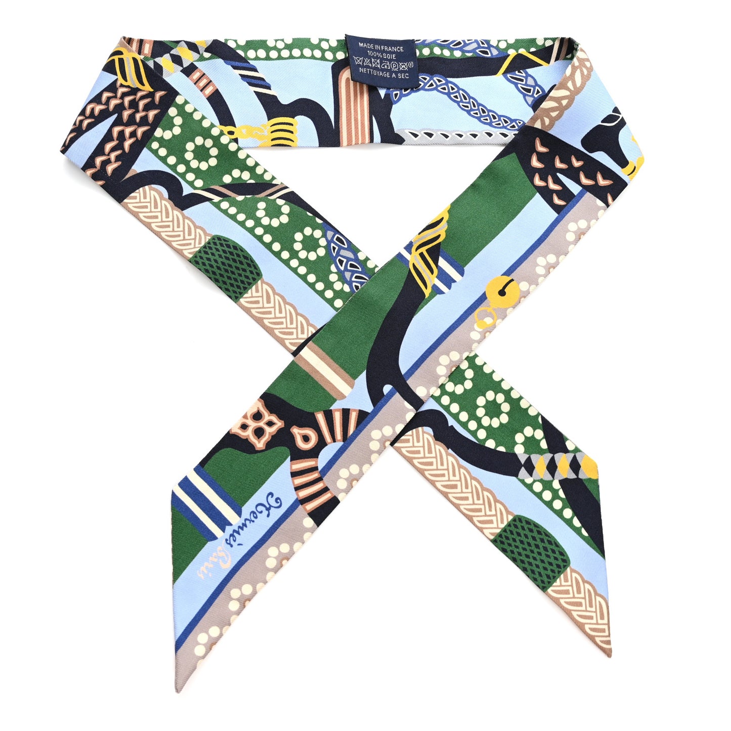 Silk Fantaisie D'Etriers Twilly Bleu Ciel Vert Marine