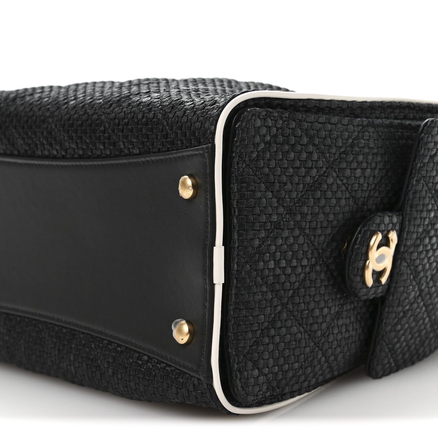 Chanel Braided Raffia Calfskin Small Chanel 25 Handbag Black White 19 of 19