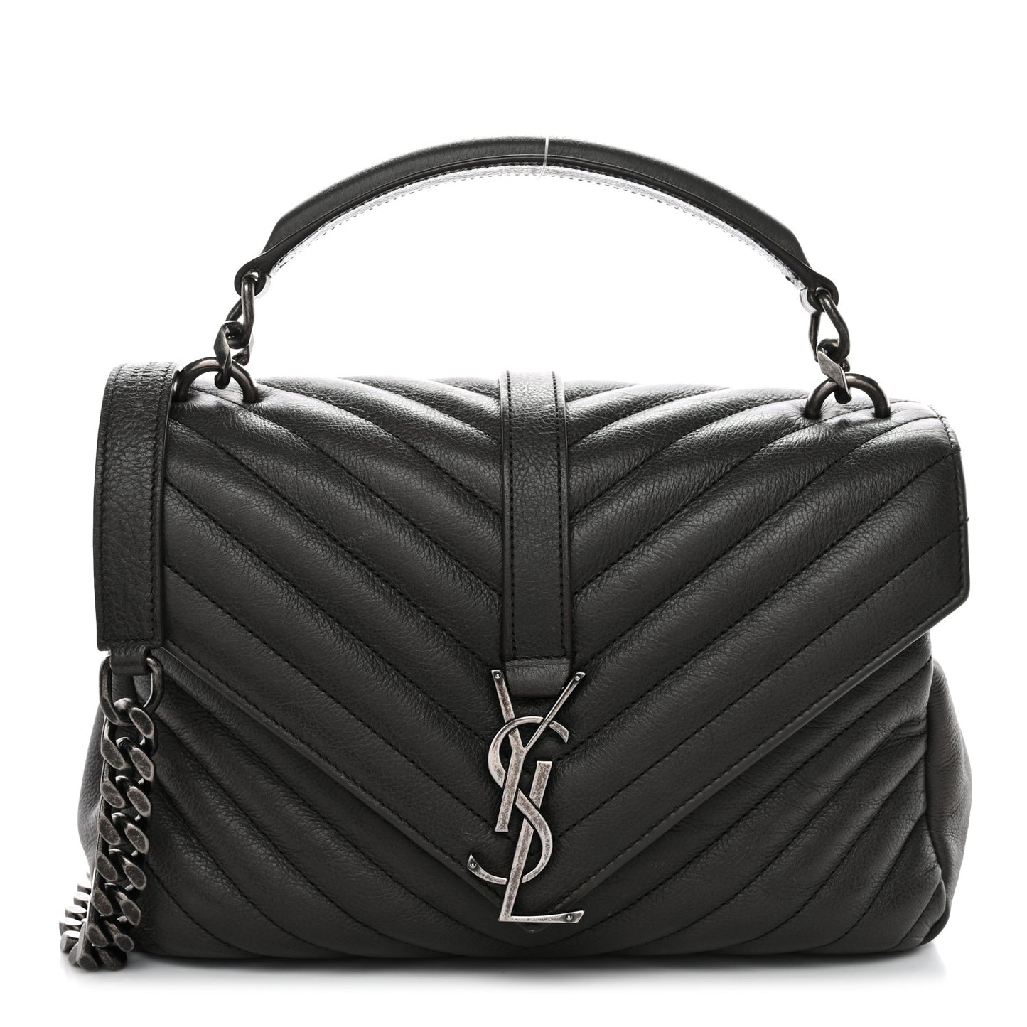 Sheepskin Matelasse Chevron Monogram Medium College Bag Asphalt