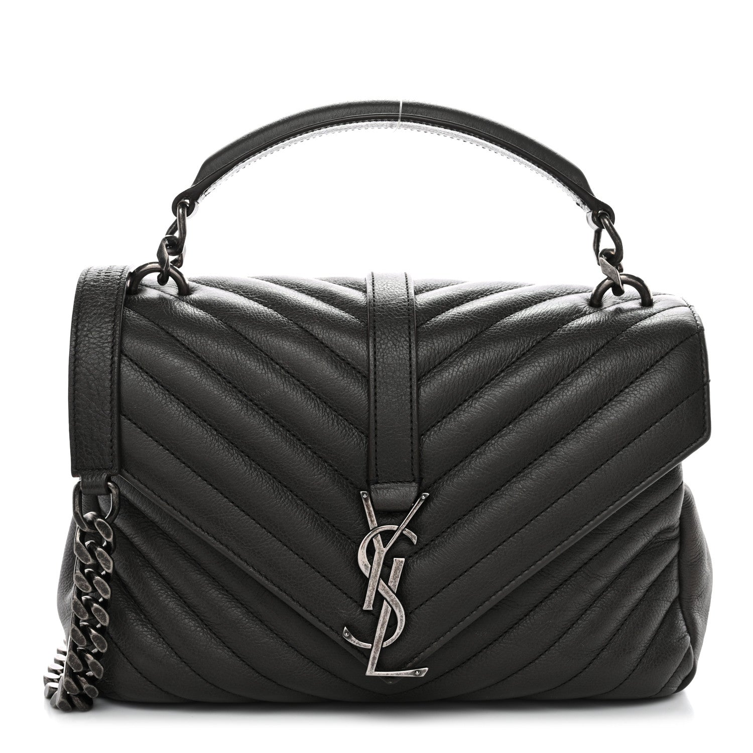 Saint Laurent Sheepskin Matelasse Chevron Monogram Medium College Bag Asphalt 1 of 11