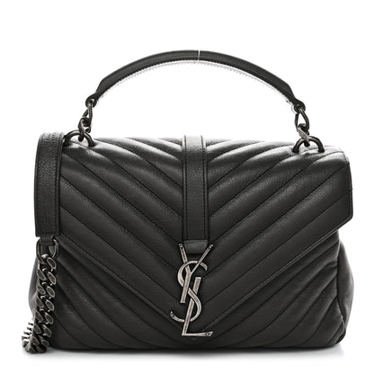 Saint Laurent Sheepskin Matelasse Chevron Monogram Medium College Bag Asphalt 1 of 11