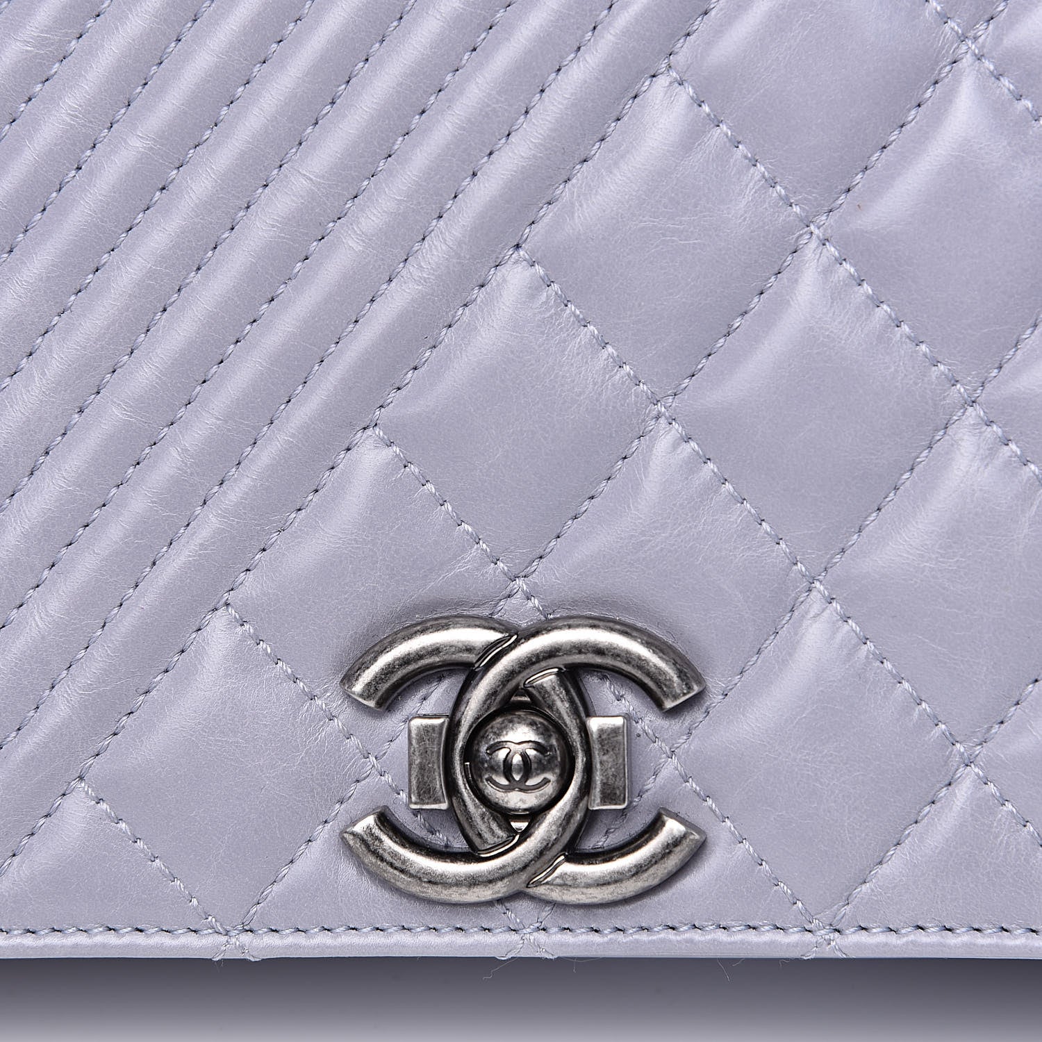 Chanel Glazed Calfskin Quilted Medium Coco Boy Flap Light Grey 11 of 11