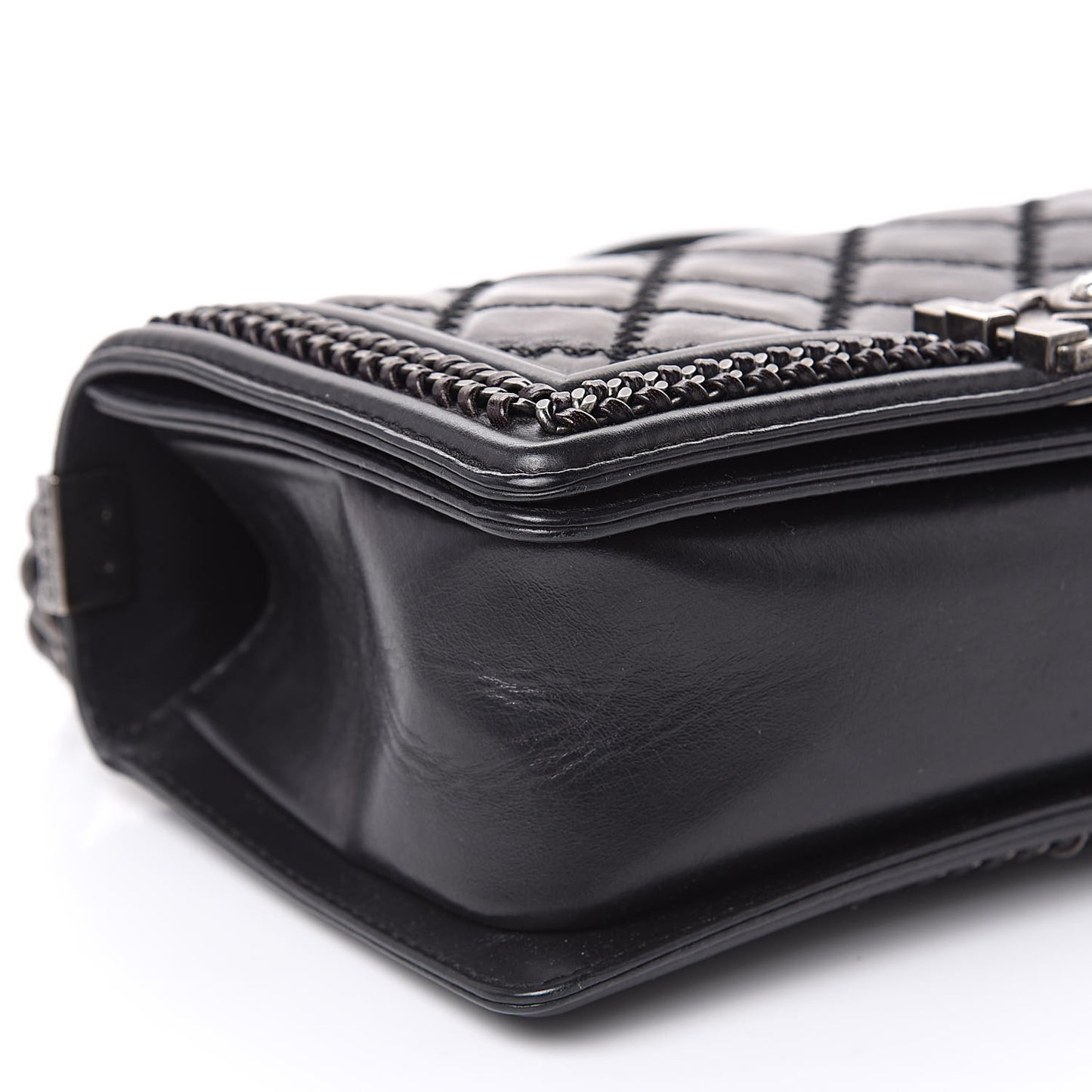 Calfskin Quilted Medium Boy Top Handle Flap Black