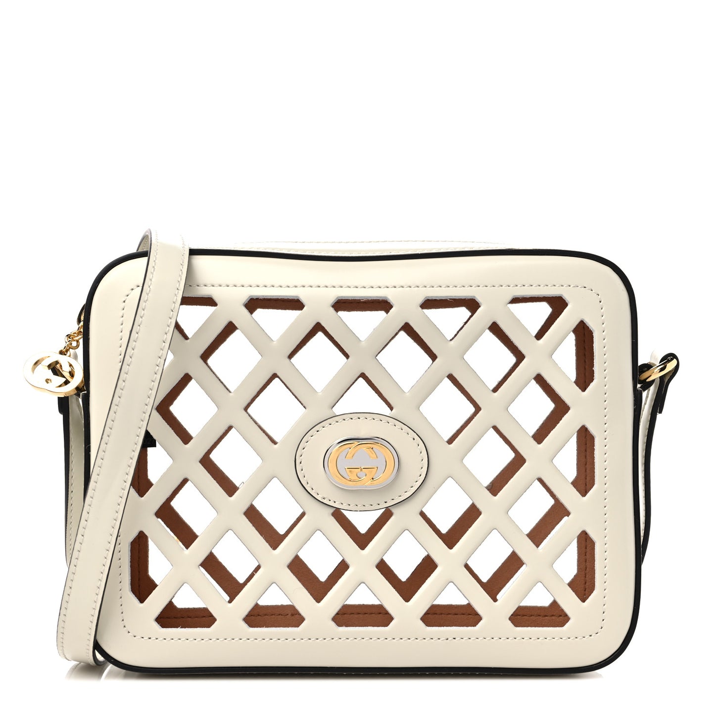 Canvas Calfskin Flora Infinity Cutout Shoulder Bag White Multicolor