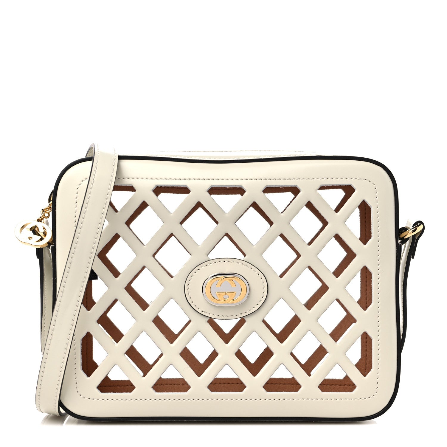 Gucci Canvas Calfskin Flora Infinity Cutout Shoulder Bag White Multicolor 4 of 13