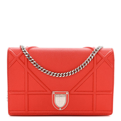Christian Dior Grained Calfskin Diorama Wallet on Chain Pouch Rouge Vif 1 of 12
