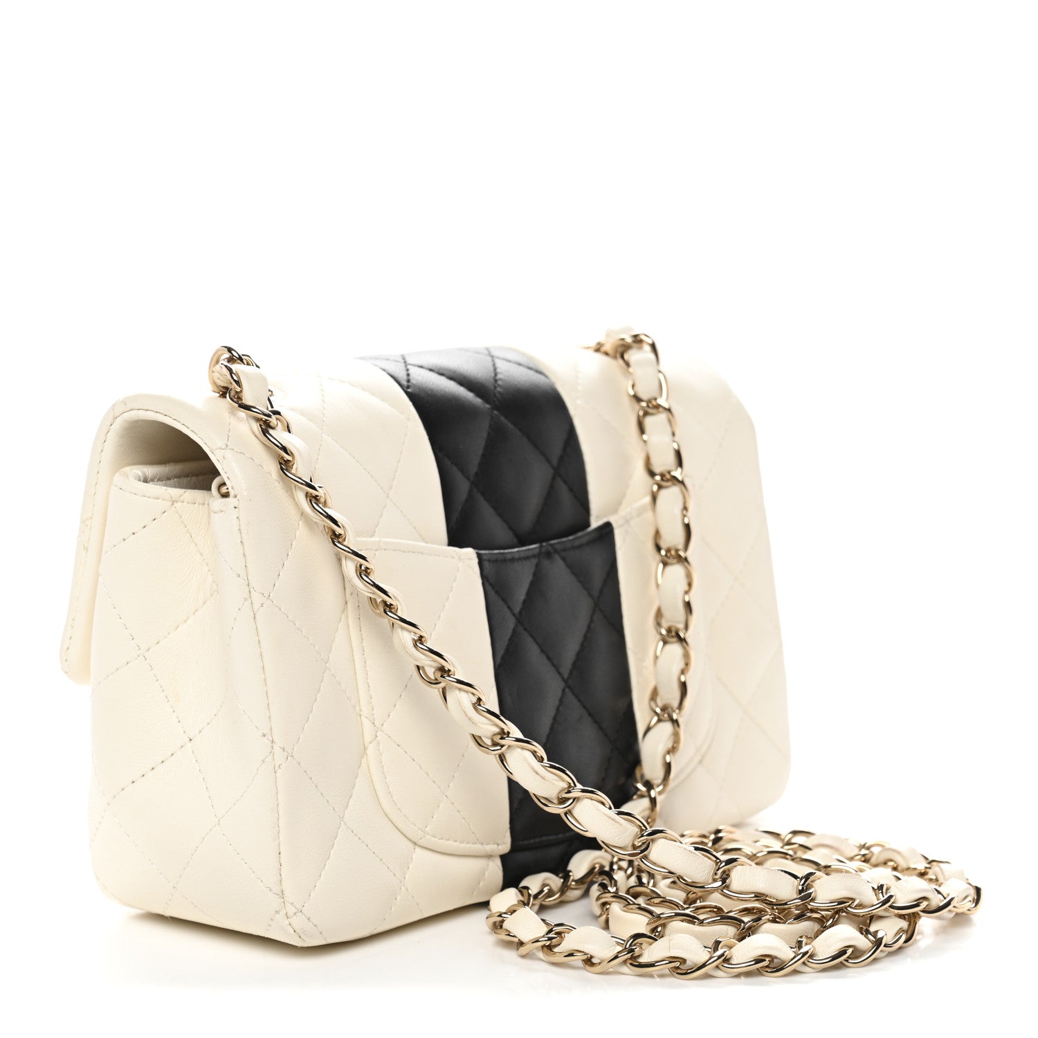 Chanel Lambskin Quilted Mini Rectangular Flap White Black 3 of 11