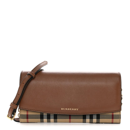 Burberry Calfskin Horseferry Check Henley Wallet On Chain Tan 1 of 13