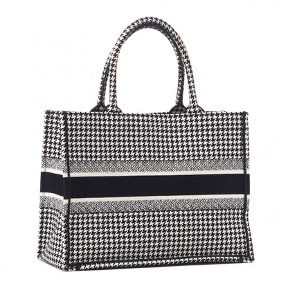 Christian Dior Canvas Houndstooth Embroidered Medium Book Tote Black White 3 of 9