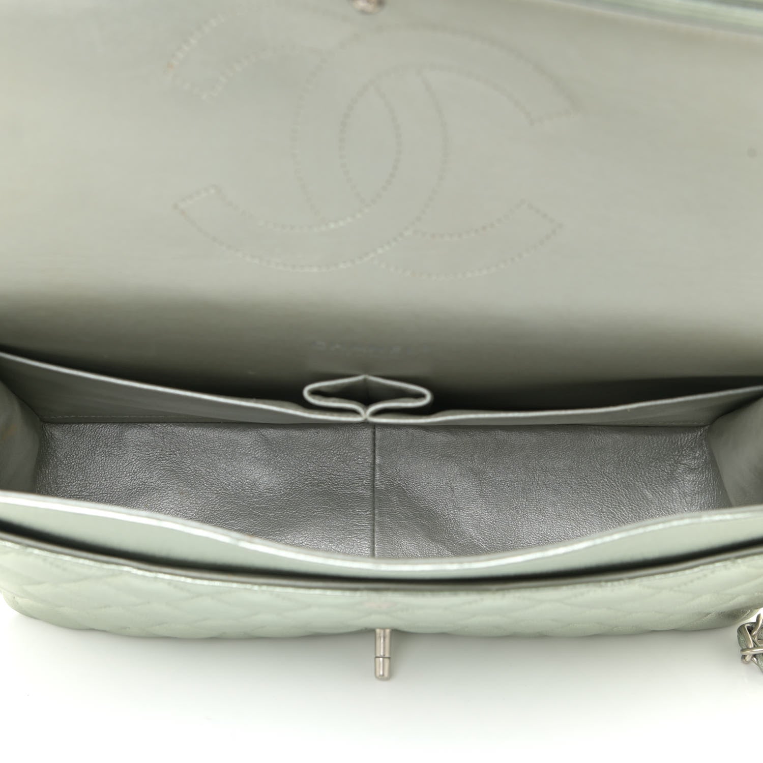 Chanel Metallic Lambskin Quilted Maxi Double Flap Green 8 of 14