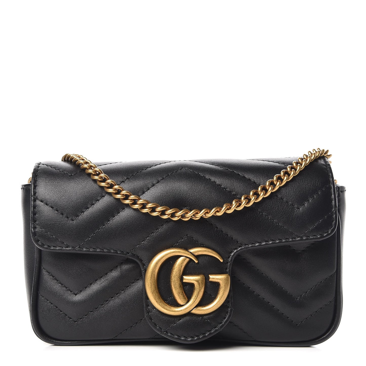 Calfskin Matelasse Super Mini GG Marmont Shoulder Bag Black