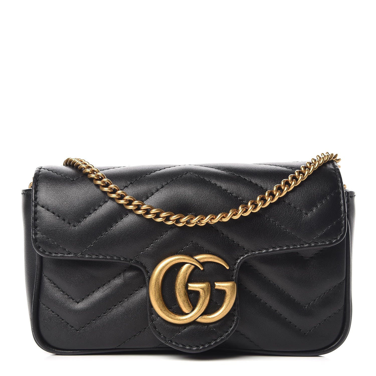 Gucci Calfskin Matelasse Super Mini GG Marmont Shoulder Bag Black 1 of 10