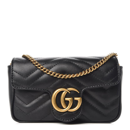 Gucci Calfskin Matelasse Super Mini GG Marmont Shoulder Bag Black 1 of 10