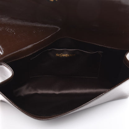 Saint Laurent Textured Patent Calfskin Large Belle De Jour Clutch Dark Brown 5 of 8