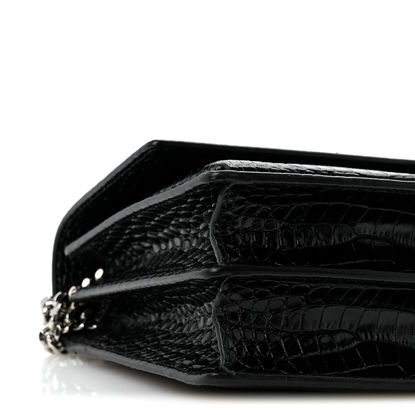 Calfskin Crocodile Embossed Medium Monogram Sunset Black