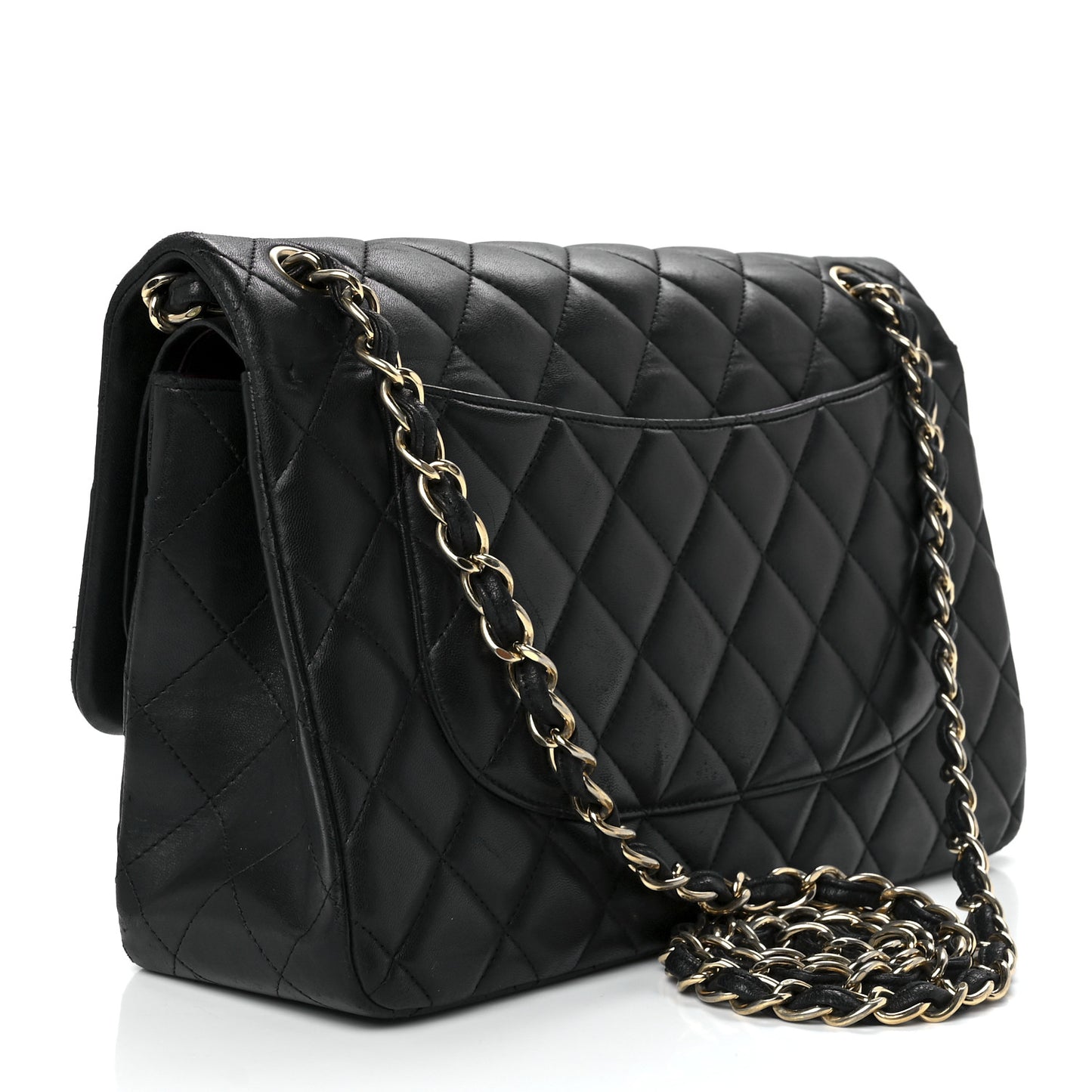 Lambskin Quilted Jumbo Double Flap Black