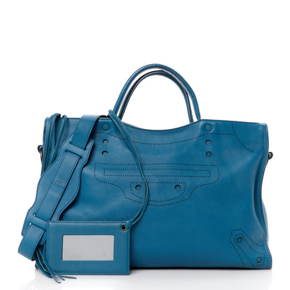 Balenciaga Veau Soyeux Perforated Blackout Hardware City Blue Canard 3 of 14