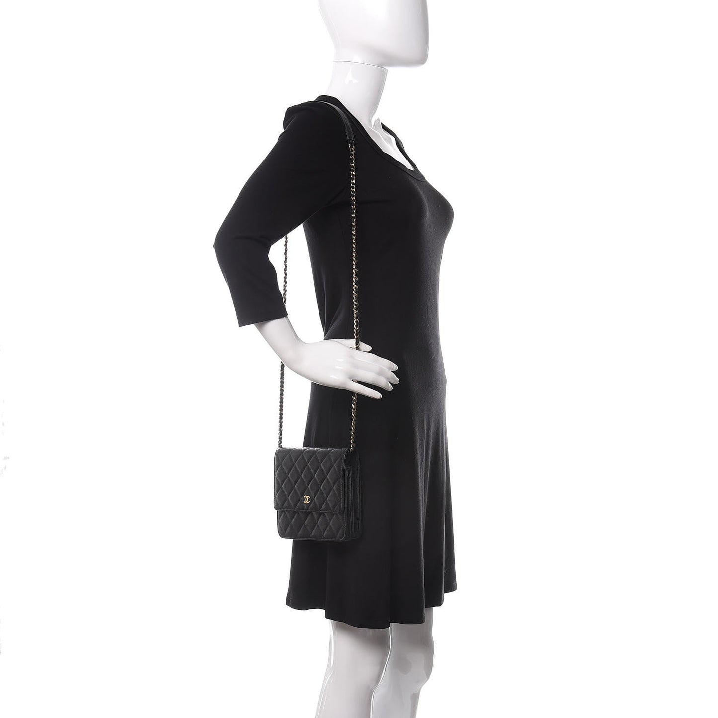 Caviar Quilted Square Wallet On Chain WOC Black
