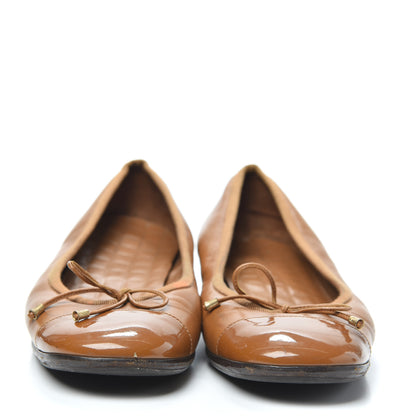 Chanel Lambskin Patent CC Cap Toe Ballerina Flats 37 Camel 2 of 7
