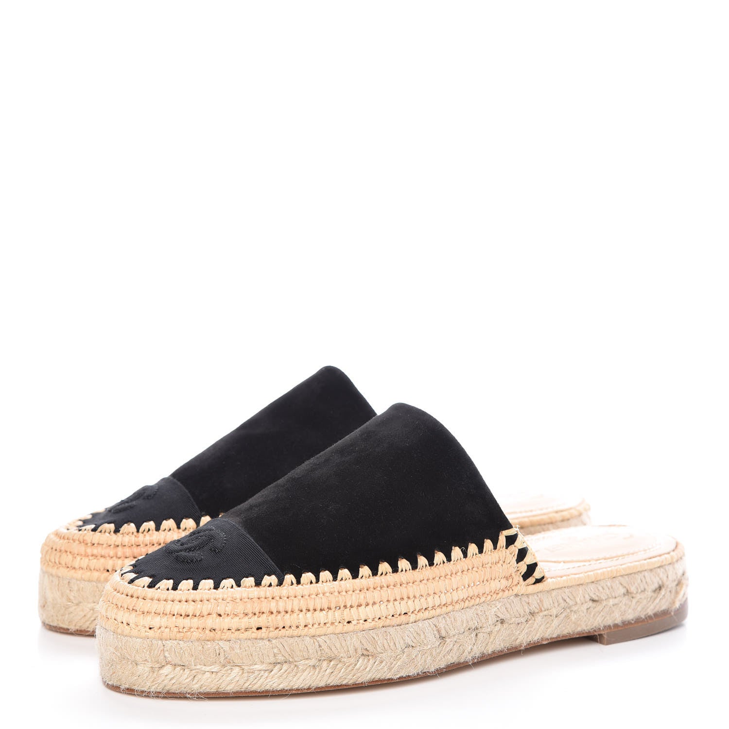 Chanel Suede Grosgrain CC Espadrille Mules 38 Black 3 of 8