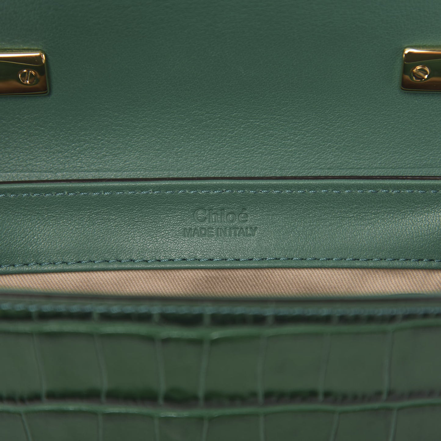 Calfskin Crocodile Embossed Mini C Double Carry Woodsy Green