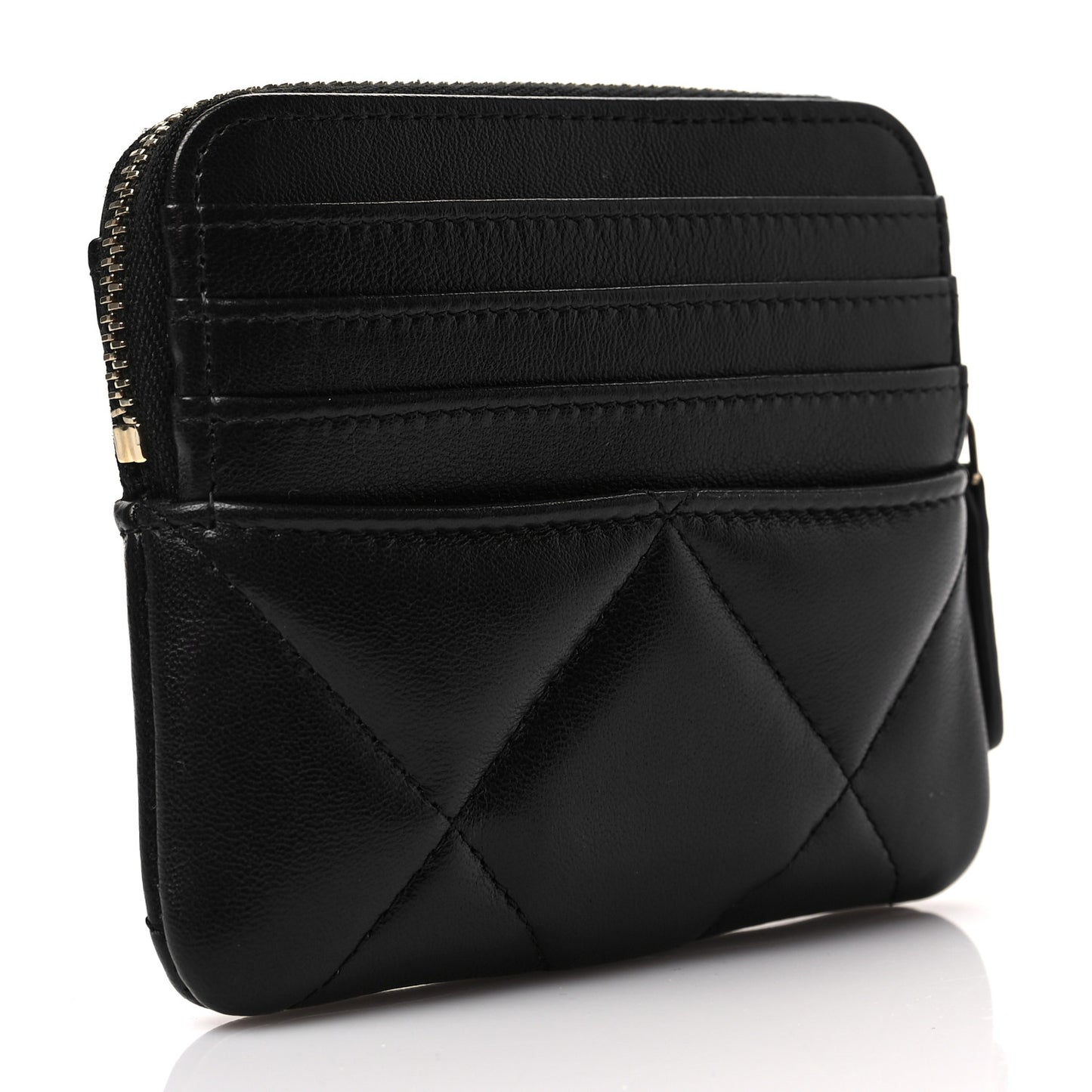 Lambskin Quilted Chanel 19 Zip Card Holder Wallet Black