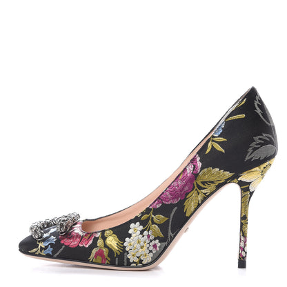 Gucci Jacquard Romantic Bouquet Dionysus High Heel Pumps 37.5 Black Multicolor 1 of 12
