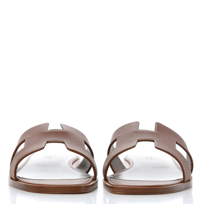 Hermes Box Calfskin Oran Sandals 37 Gold 2 of 9