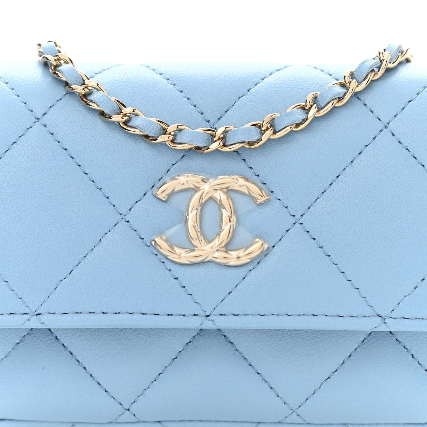 Lambskin Quilted Chain Around Coin Purse With Chain Light Blue