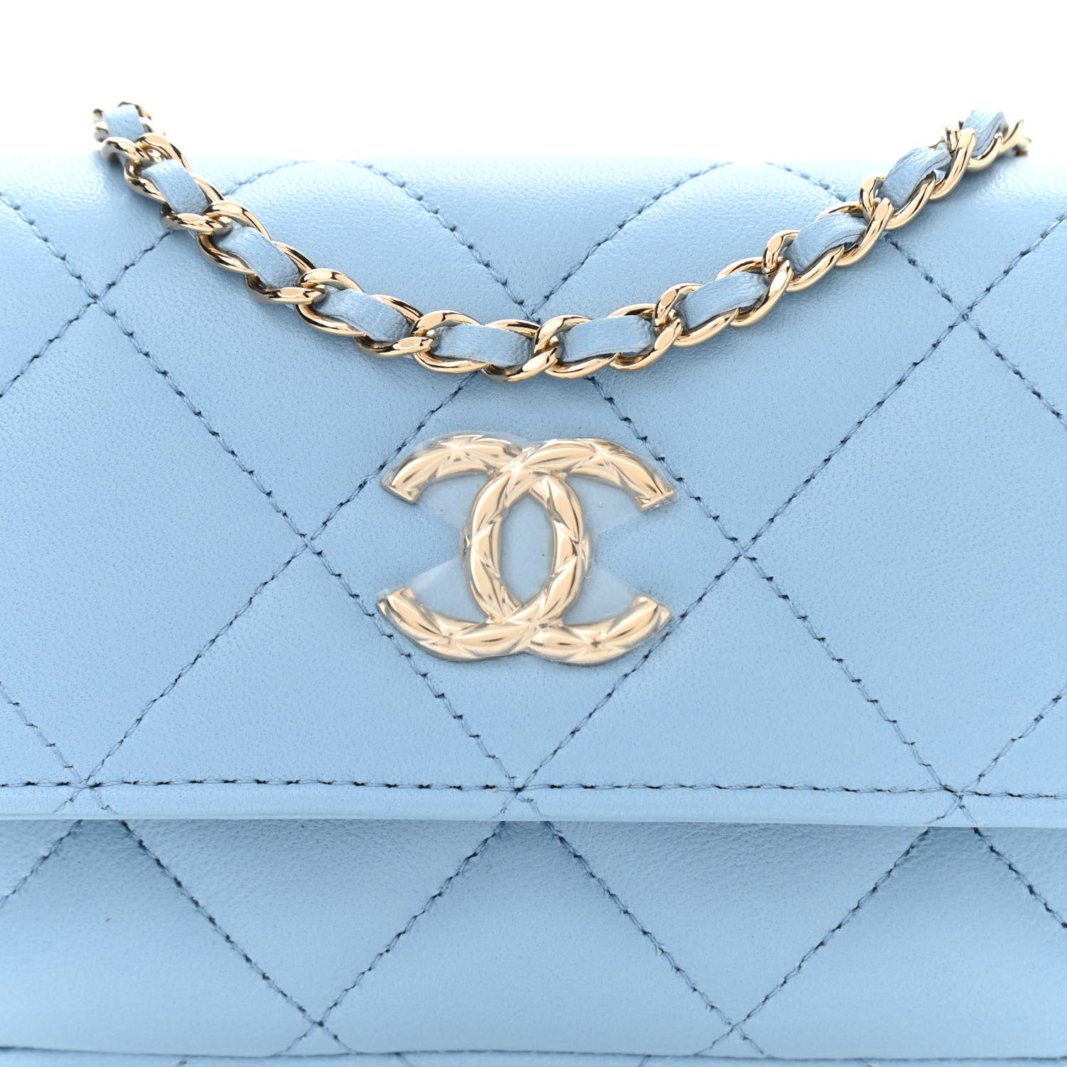 Chanel Lambskin Quilted Chain Around Coin Purse With Chain Light Blue 10 of 12