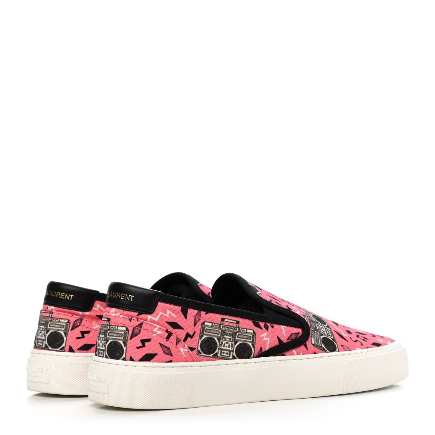 Canvas Radio Print Mens Venice Slip On Sneakers 43.5 Pink Black White