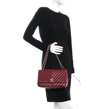 Chanel Lambskin Surpique Chevron Medium Single Flap Dark Red 3 of 9