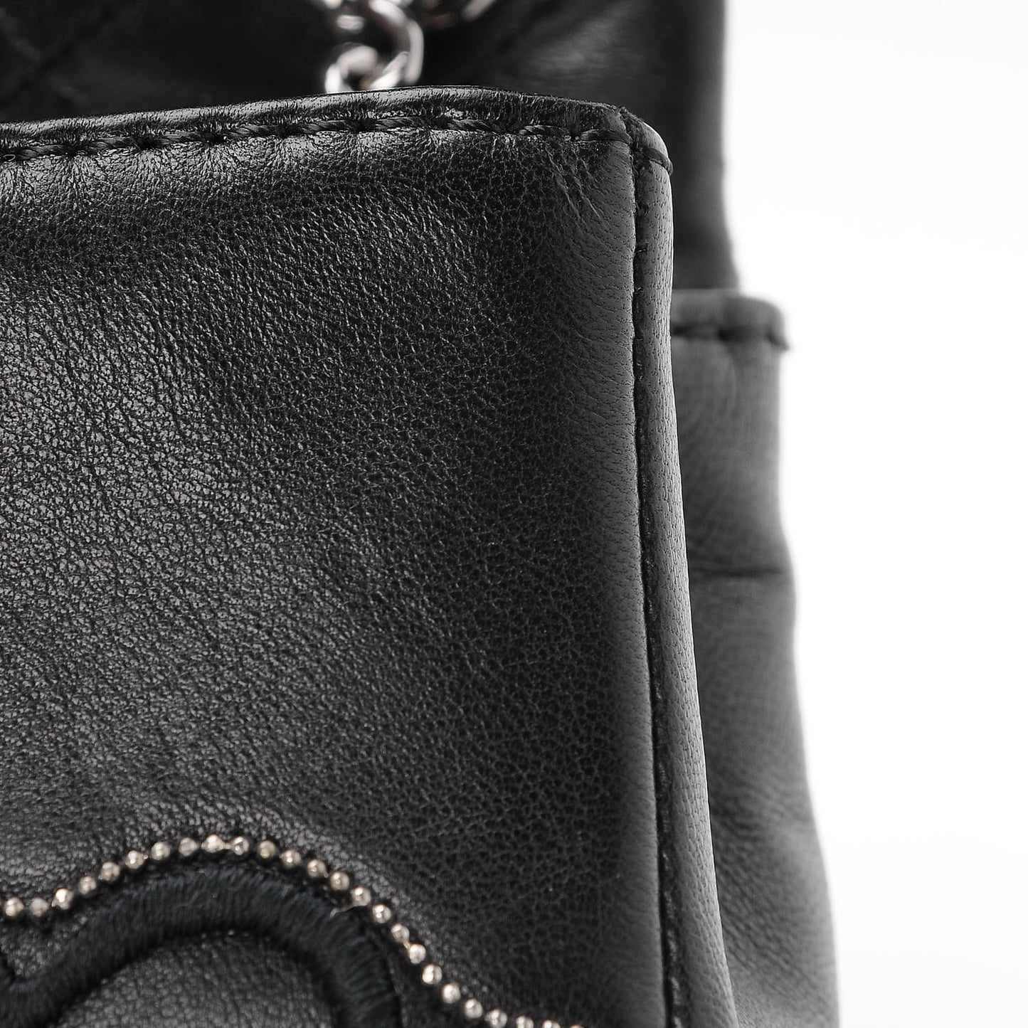 Lambskin Studded Camellia Embroidered Mini Rectangular Flap Black