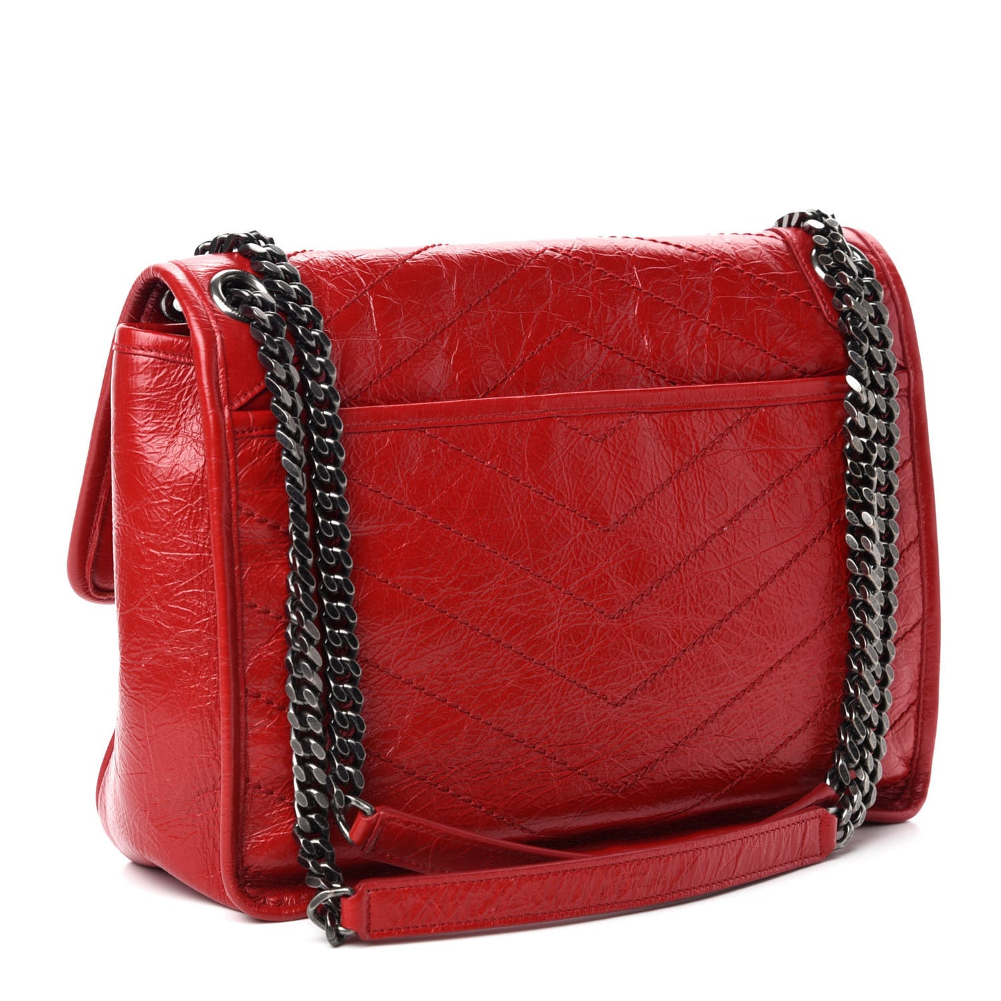 Crinkled Calfskin Matelasse Monogram Medium Niki Chain Satchel Rouge Eros