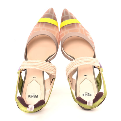 Fendi Mesh Vitello FF Colibri 100mm Slingback Pumps 39 Rose Multicoor 2 of 9