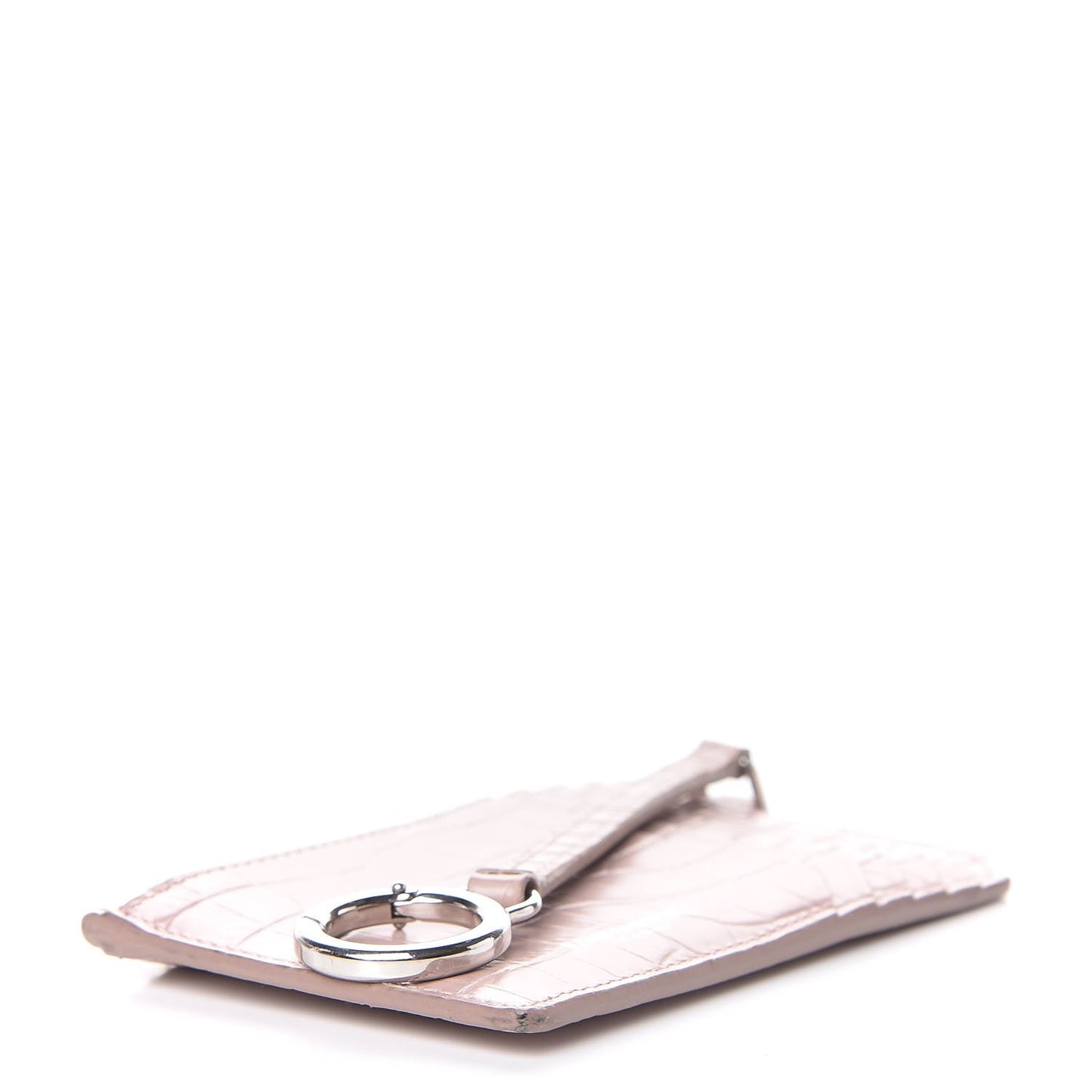 Calfskin Crocodile Embossed 5 Fragments Zip Pouch Card Holder Rose Antic