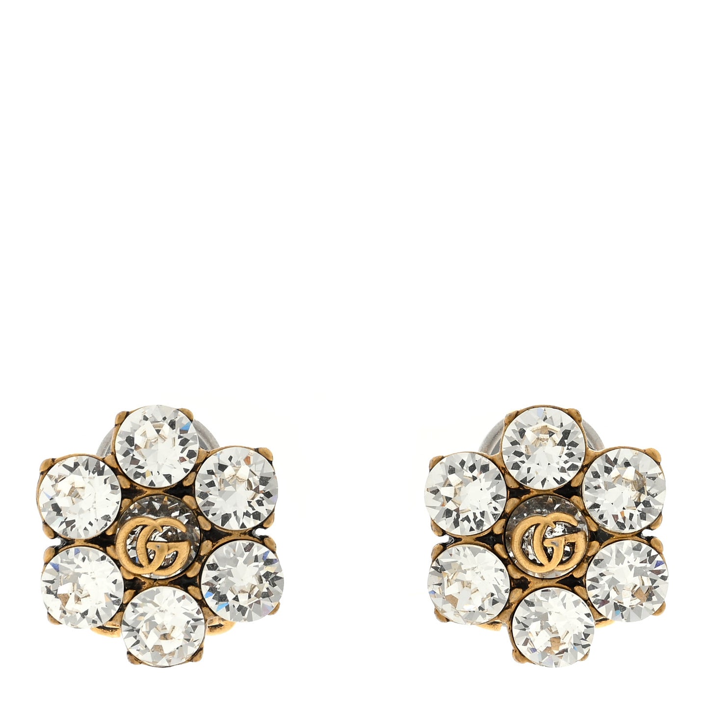 Metal Crystal Double G Clip On Earrings Aged Gold